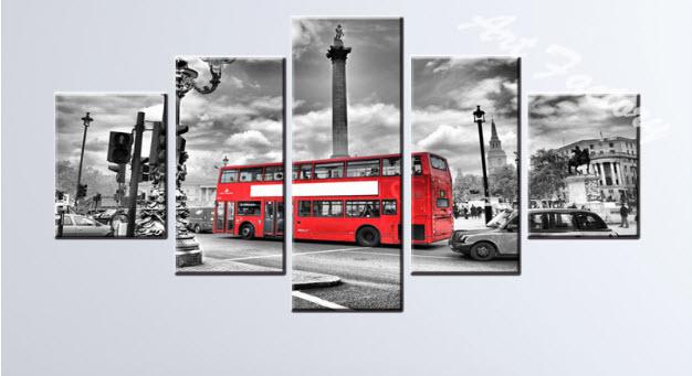 High Quality Canvas Print 5 Piece Set RED BUS LONDON