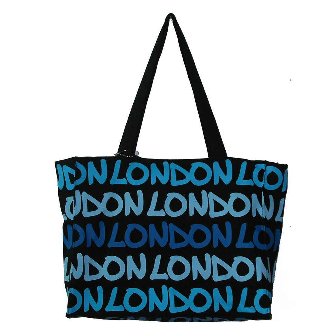 Rainbow Tote Bag London original By Robin Ruth brand Large Blue on Black