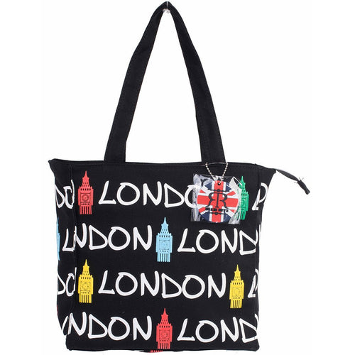 LONDON BIG BEN TOTE BAG BY ORIGINAL ROBIN RUTH BRAND  Black with White  and Gold - London Art and Souvenirs