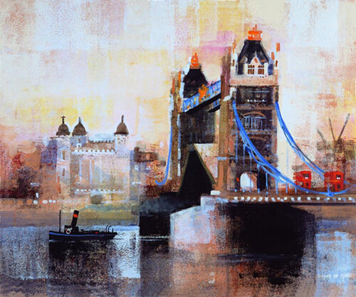 Beautiful  Abstract Landscape London Tower Bridge Oil Painting On Canvas-UNFRAMED - London Art and Souvenirs