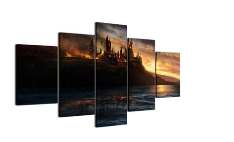 5 Pieces London City Buildings from  River Thames  at Sunset Canvas Print