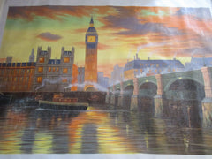 LARGE OIL PAINTING OF THE RIVER THAMES AND BIG BEN LONDON UNFRAMED - London Art and Souvenirs
