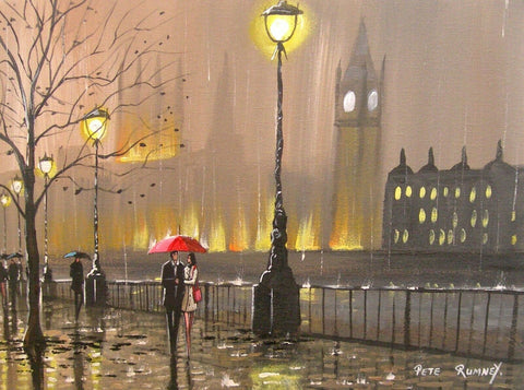 LARGE OIL PAINTING OF THE RIVER THAMES AND BIG BEN LONDON UNFRAMED