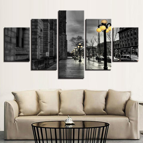 Canvas Painting Wall Art 5 Pieces Black & White London City Streetscape - London Art and Souvenirs