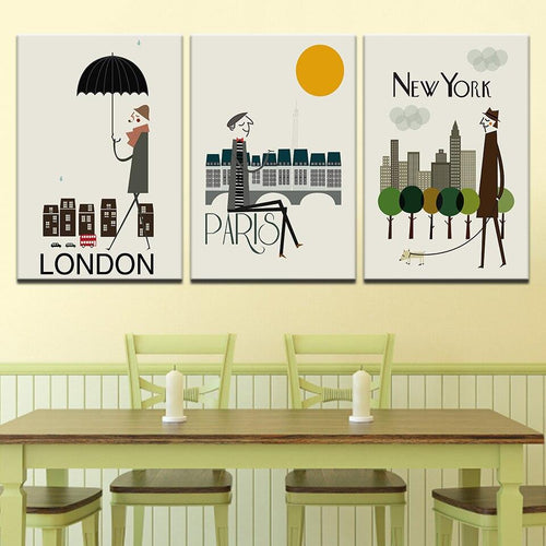 3 pieces Abstract  Canvas Print  London,Paris New York City Framed - London Art and Souvenirs