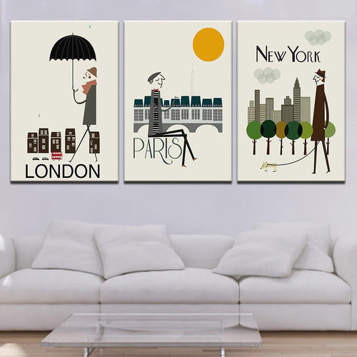 3 pieces Abstract  Canvas Print  London,Paris New York City Framed - London Art and Souvenirs