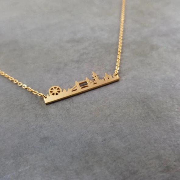 Hot Fashion Golden London Skyline Stainless Steel Chain Necklace