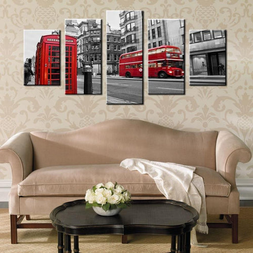 Decorative 5 Piece London Street Scene Art Print on Canvas - London Art and Souvenirs