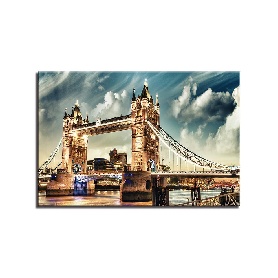 BEAUTIFUL HD CANVAS ART PRINT OF LONDON'S TOWER BRIDGE AT NIGHT-FRAMED O