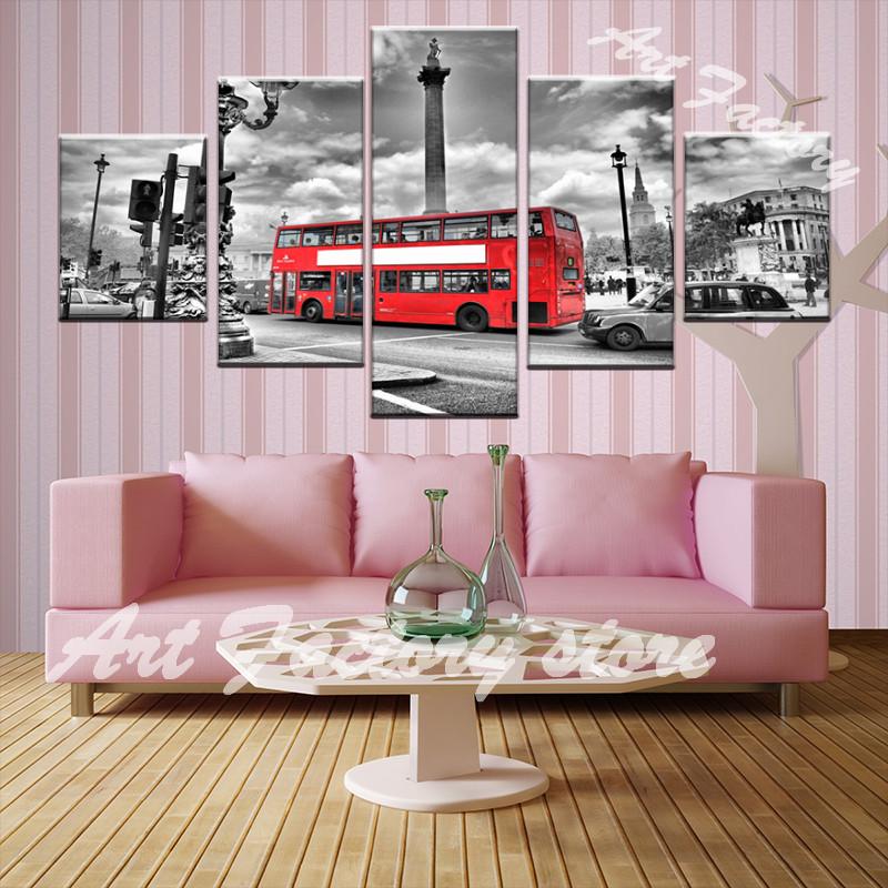 HD 5 Piece Canvas Print Classic London Red Bus