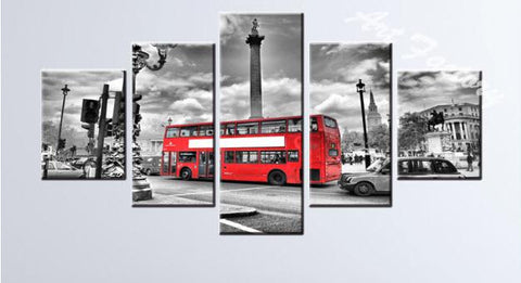 High quality Canvas Art print  London City Street with iconic Buses and Telephone boxes