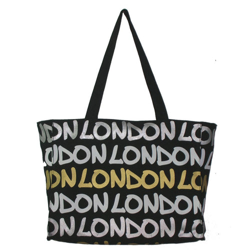 Beautiful  original Robin Ruth brand London Tote  Bag Large Gold White Silver on Black lettering - London Art and Souvenirs
