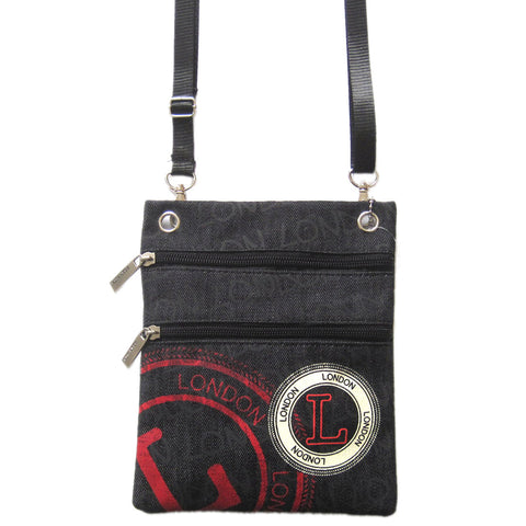 Original Robin Ruth Brand London Neck Pouch grey white and red on Black