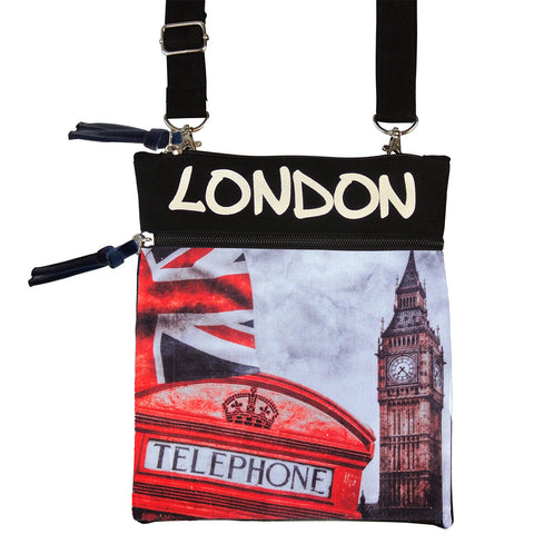 Rainbow London Tote Bag original  by Robin Ruth Brand  Large Pink Purple on black with lettering