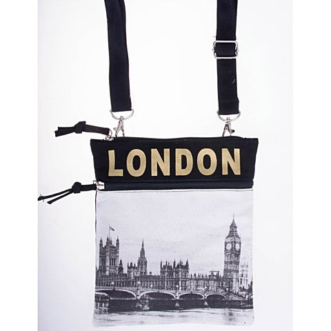 Rainbow London Tote Bag original  by Robin Ruth Brand  Large Pink Purple on black with lettering