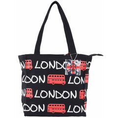 LONDON RED BUS TOTE BAG ORIGINAL BY ROBIN RUTH BRAND  BLACK WHITE AND RED - London Art and Souvenirs