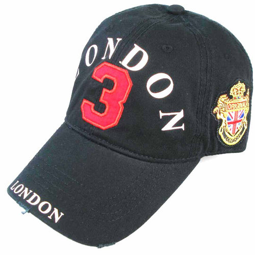LONDON 3 POLO BADGE BASEBALL CAP  AN ORIGINAL ROBIN RUTH BRAND Black red number - London Art and Souvenirs