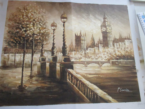 BIG BEN AND THE RIVER THAMES OIL PAINTING  SIGNED BY ARTIST UNFRAMED - London Art and Souvenirs