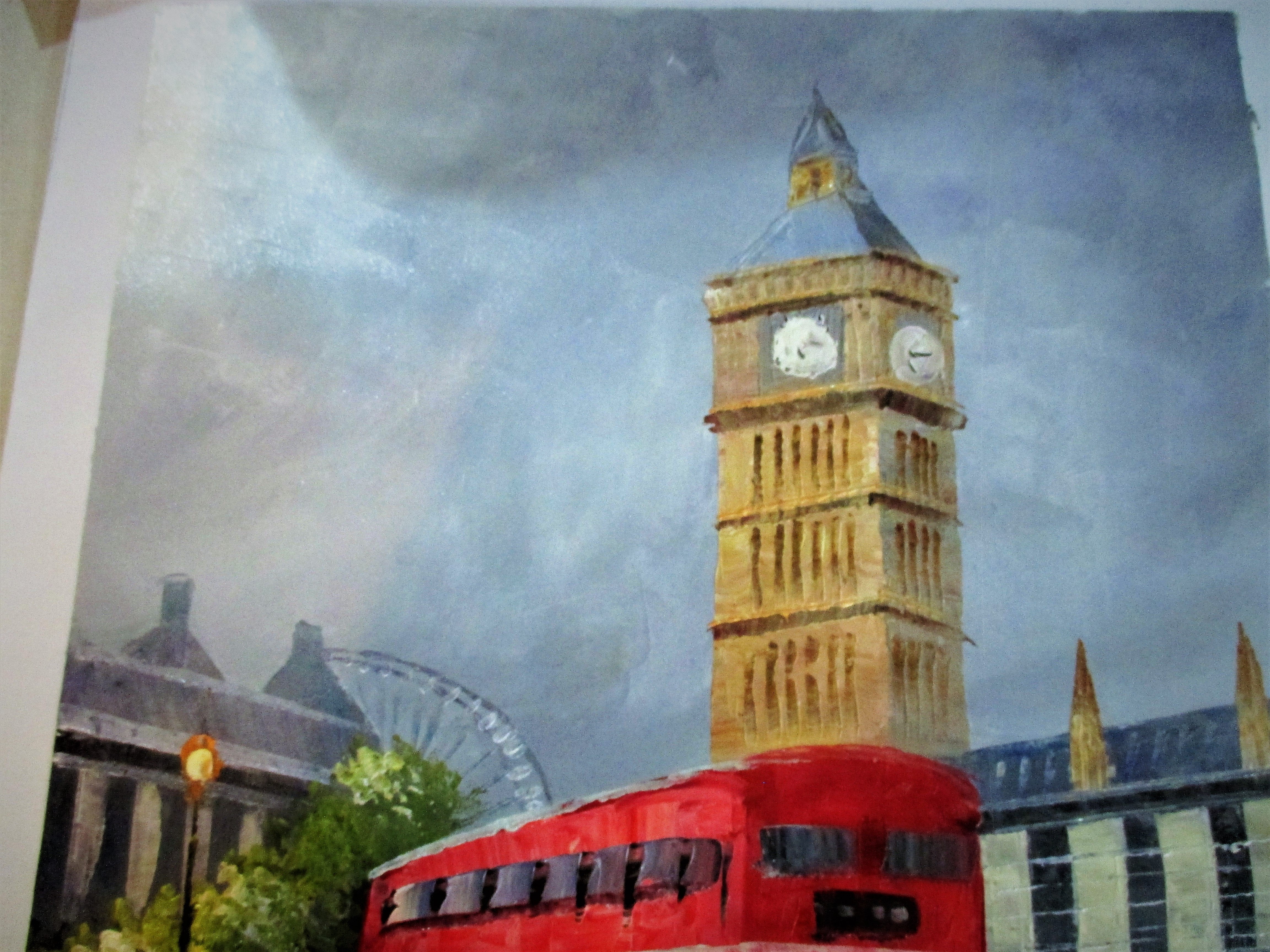 LONDON BUS AND BIG BEN OIL PAINTING - London Art and Souvenirs