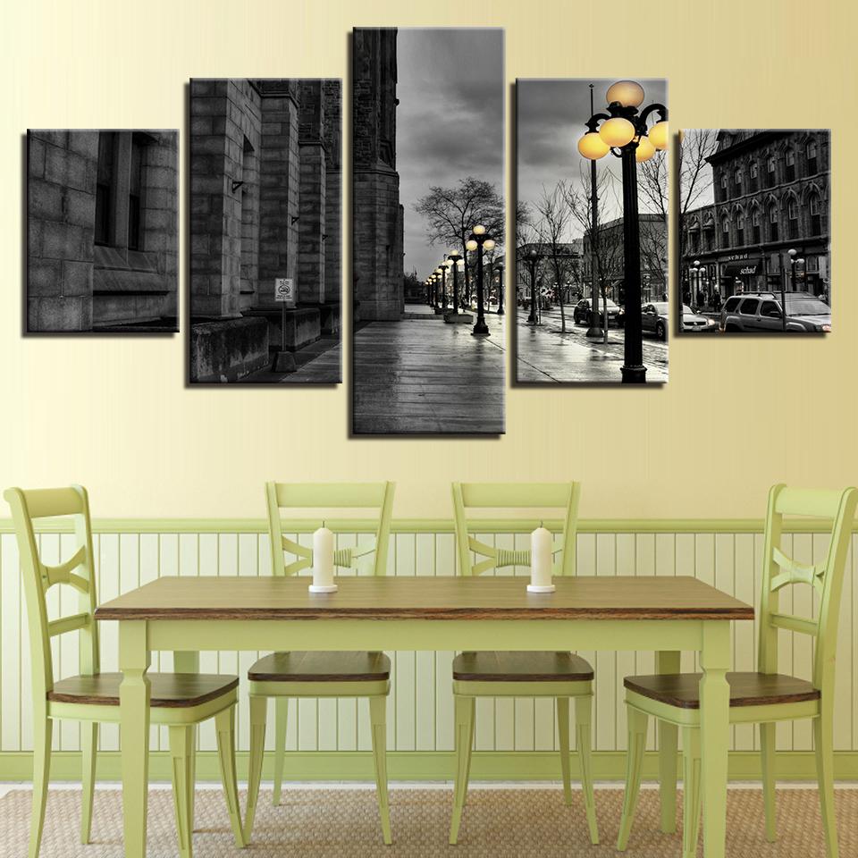Canvas Painting Wall Art 5 Pieces Black & White London City Streetscape - London Art and Souvenirs