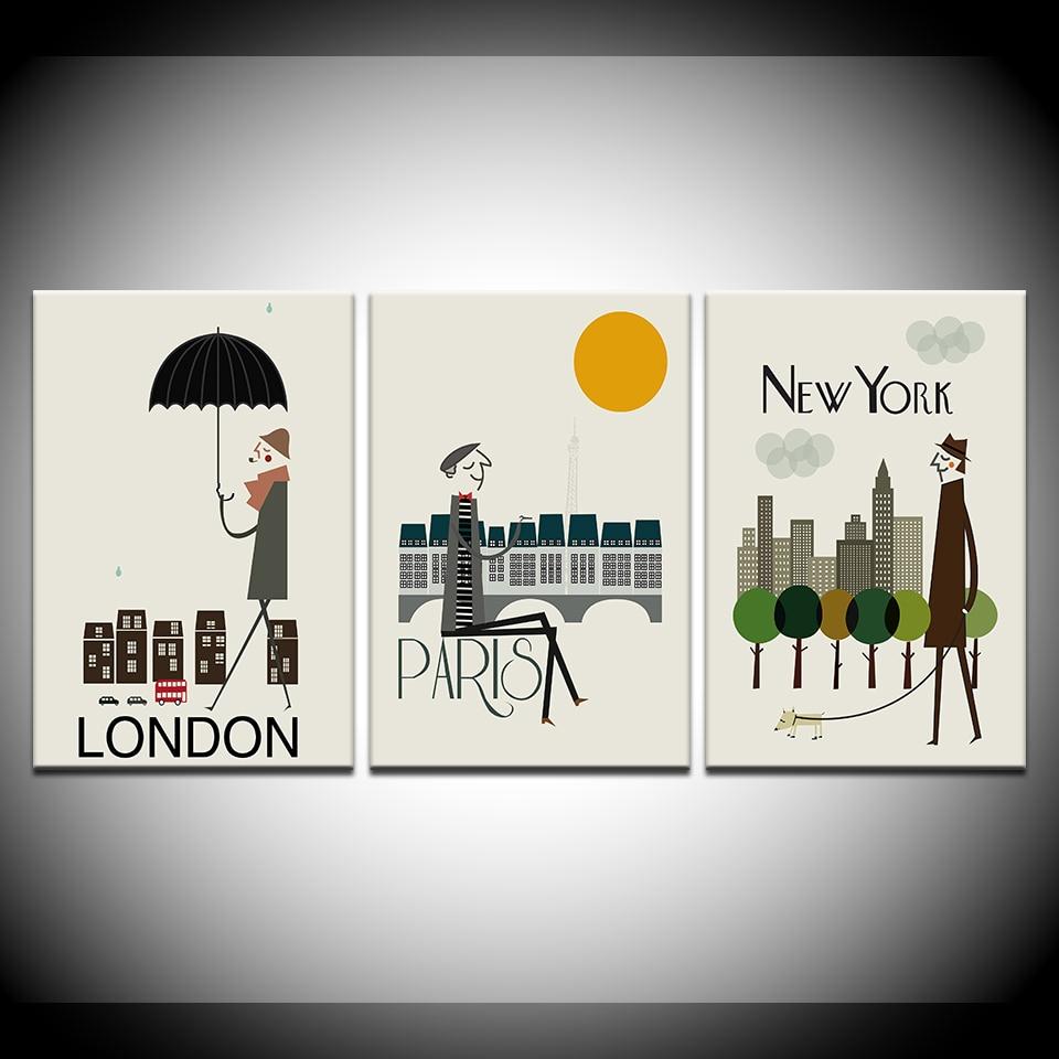 3 pieces Abstract  Canvas Print  London,Paris New York City Framed - London Art and Souvenirs