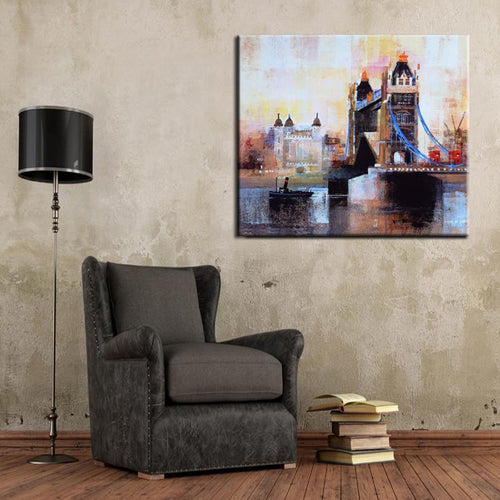 Beautiful  Abstract Landscape London Tower Bridge Oil Painting On Canvas-UNFRAMED - London Art and Souvenirs