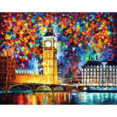 Modern art landscape London Big Ben palette knife oil painting UNFRAMED
