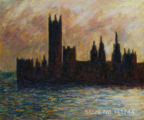 Reproduction of Painting by Claude Monet London. The Houses of Parliament (Sun Breaking through the Fog)