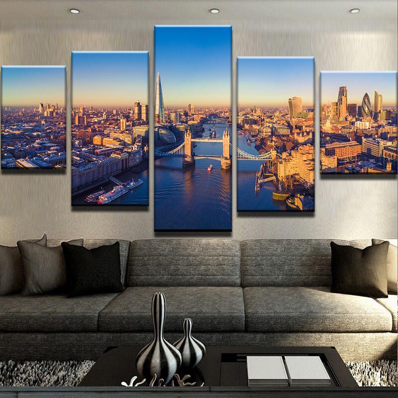 BEAUTIFUL CANVAS 5-PIECE ART PRINT PANORAMIC VIEW OF LONDON ,TOWER BRIDGE AND THE RIVER THAMES - London Art and Souvenirs