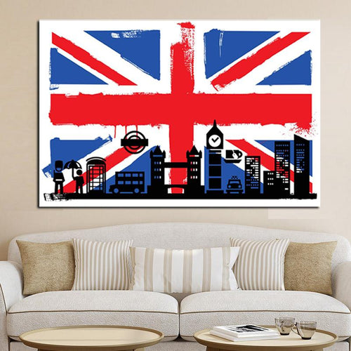 HD Print Union Jack  Flag with Big Ben Abstract printed on Canvas Modern Wall Art UNFRAMED - London Art and Souvenirs