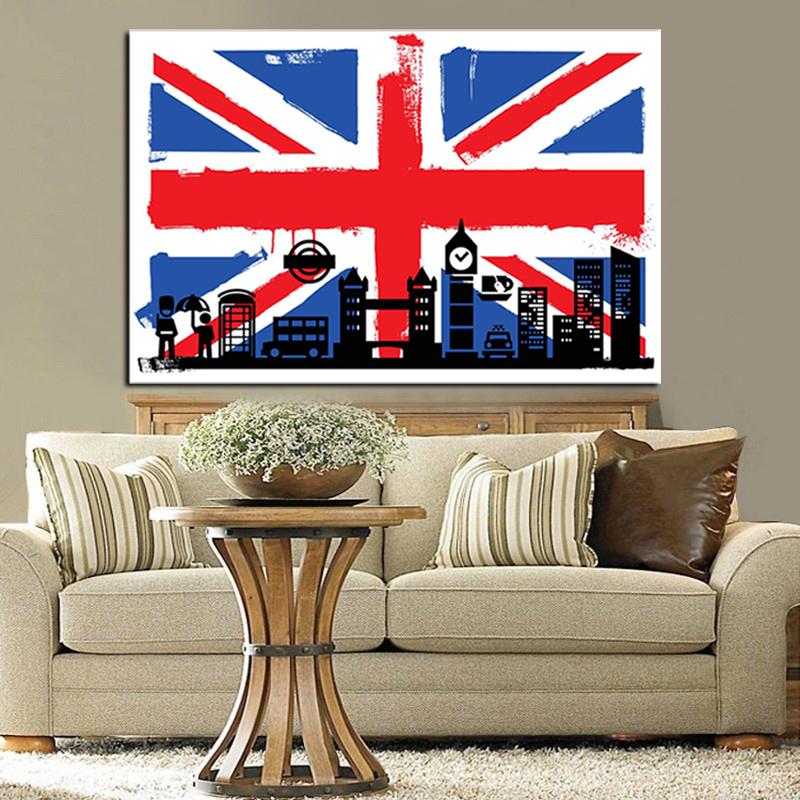 HD Print Union Jack  Flag with Big Ben Abstract printed on Canvas Modern Wall Art UNFRAMED - London Art and Souvenirs