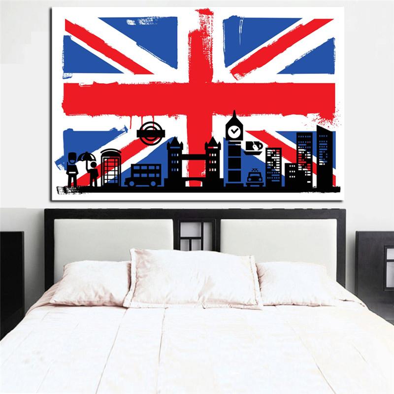 HD Print Union Jack  Flag with Big Ben Abstract printed on Canvas Modern Wall Art UNFRAMED - London Art and Souvenirs