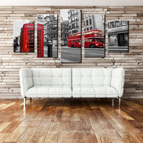 High Quality Canvas Print  5 Piece Set  RED BUS LONDON