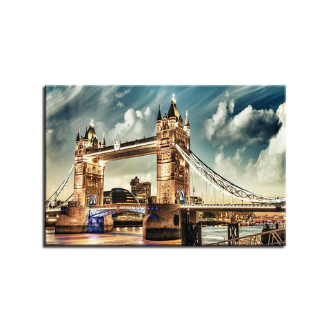 High quality Canvas Art print  London City Street with iconic Buses and Telephone boxes