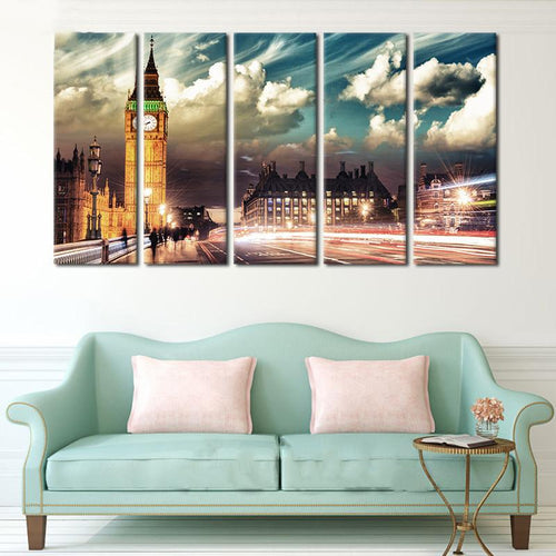 BEAUTIFUL  5-PIECE CANVAS PRINT OF LONDON'S BIG BEN AND THE HOUSES OF PARLIAMENT - London Art and Souvenirs